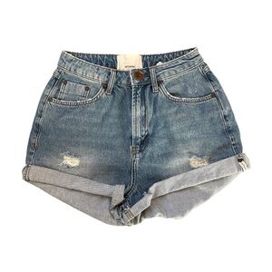One Teaspoon Distressed Cuffed Blue Denim Shorty Shorts 0067
